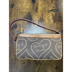 Dooney And Bourke Wristlet Pouchette Mini Bag Clutch Brown Heart Small Vintage